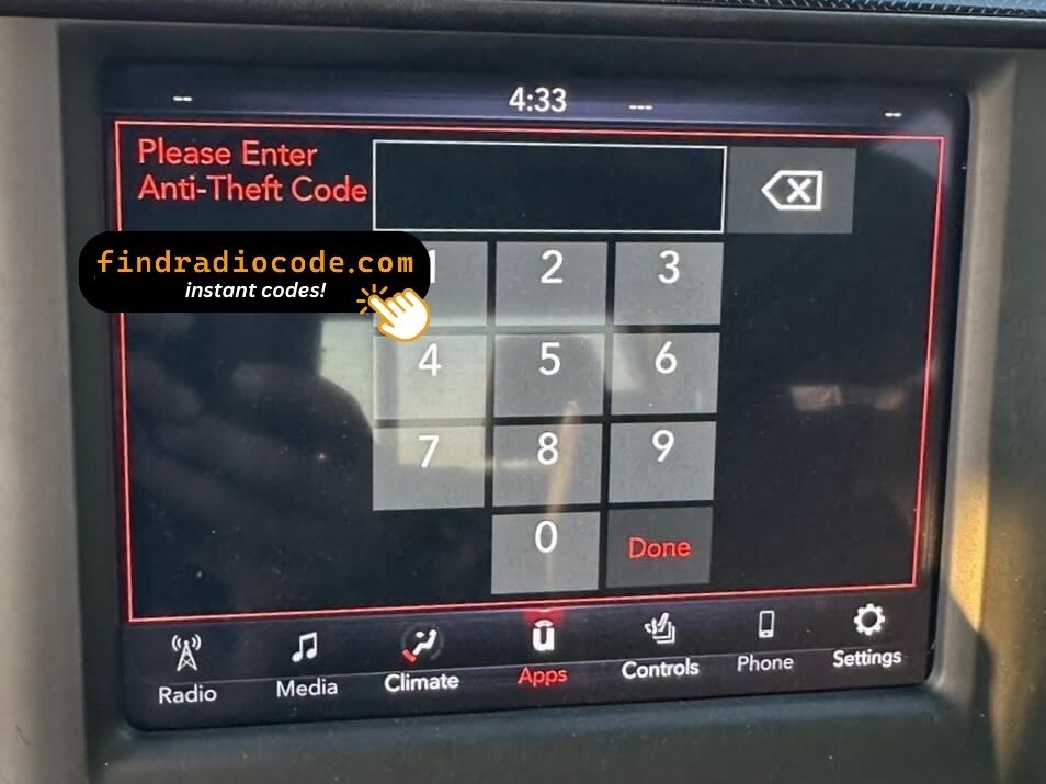 Chrysler Uconnect 7.0 UJG VP2RFP
 radio unlock 4 digit code online for this radio